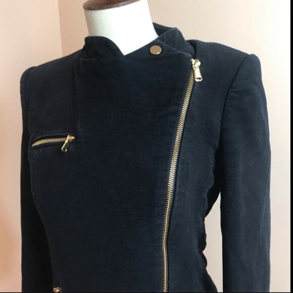 Zara Studded Edgy Velvet Cotton Asymmetric Fitted Zipper Tailored Moto Jacket S - Picture 9 of 10